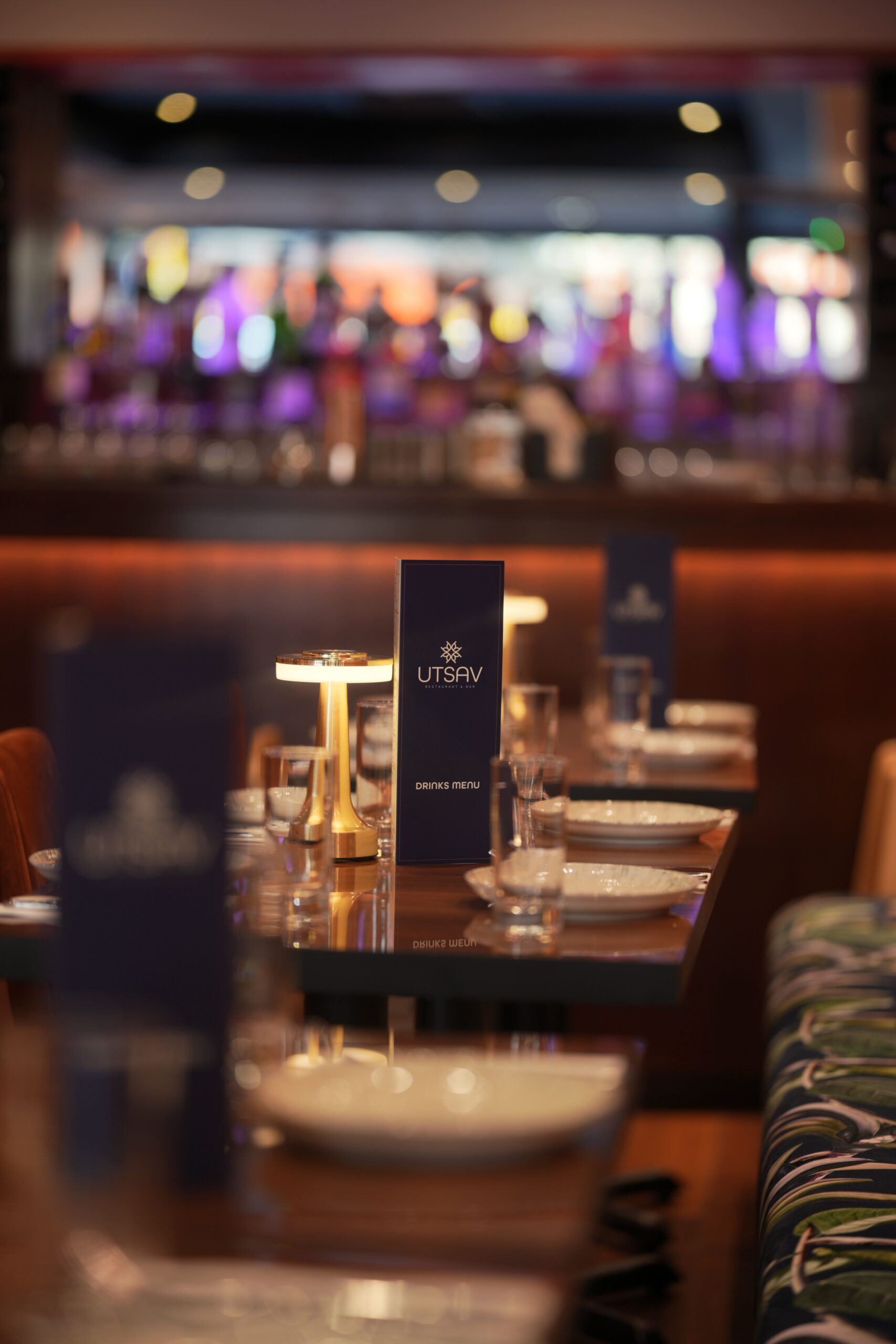 Utsav restaurant dining room at night